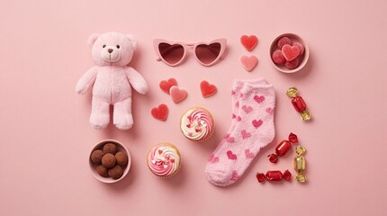Valentine's day flat lay with sweet treats
