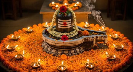 Glowing Shivling with Candles and Incense Maha Shivaratri Celebration