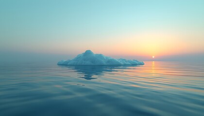 Serene iceberg floating in calm ocean waters at sunset
