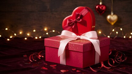 Heart-shaped gift box with ribbon