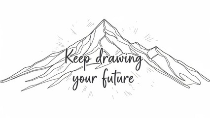 Mountain sketch with inspirational quote Keep drawing your future