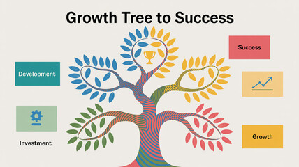 Stylized Tree of Growth and Success with Icons and Labels development investment