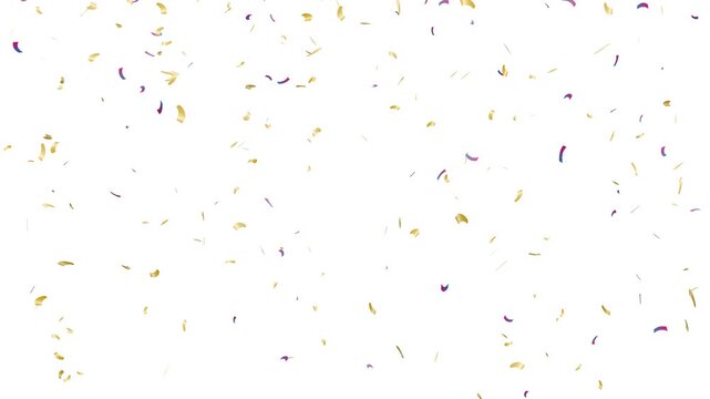 Colorful confetti falling against a clean white background, celebration and party theme. Colorful сonfetti explosion, Falling festive confetti 4k alpha channel.
