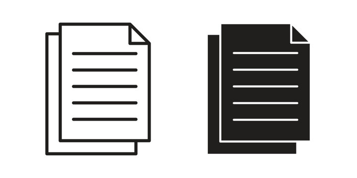 papers icons in black glyph and liner versions for design.