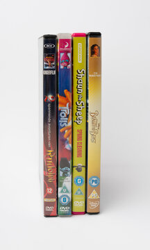 A dvd cartoon in a box isolated on a white background. Physical media concept.