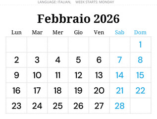 2026 February Italian calendar planner &ndash; Febbraio. Month vector illustration Italy