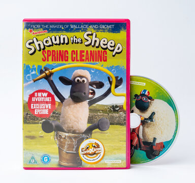 A dvd cartoon Shaun the Sheep in a box isolated on a white background. 