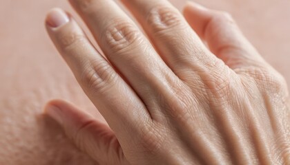 Close up perspective on an adult human hand showing detailed skin texture subtle wrinkles and fingers