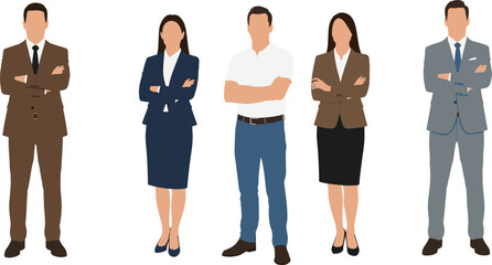 Fototapeta premium Professional Business Team Standing Together with Confident Posture Showing Corporate Leadership, Teamwork, and Company Staff Flat Vector Illustration