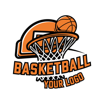 Dynamic basketball team logo featuring a vibrant sports emblem with a hoop and