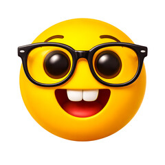 Smiling emoji with glasses isolated on transparent background