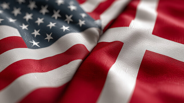 Cultural exchange denmark greenland and united states of america flags textile art close-up vibrant colors unity