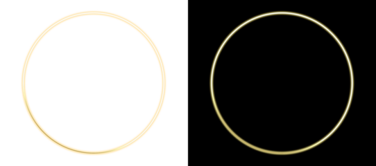 Abstract golden light ring on transparent and black backgrounds bright shiny circle portal cosmic glow effect with lens flare design element