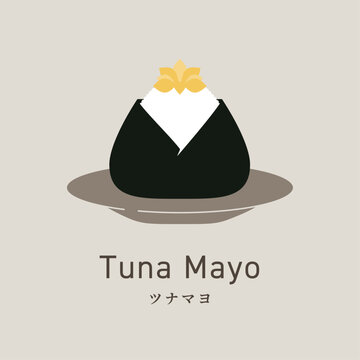 Japanese Onigiri Rice Ball Flat Food Icon &ndash; Tuna Mayo