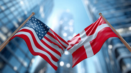 Cultural exchange event denmark and usa flags unite urban skyline image of unity global relations