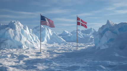 Exploring the arctic landscape with usa and denmark flags greenland icebergs nature photography serene environment aerial view