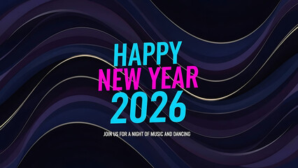 A vibrant graphic design celebrating the start of a new year in 2026