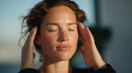 Light therapy for mental wellbeing featuring person exposed to bright light, stress relief, emotional balance, seasonal depression support, peaceful setting and holistic health concept cinematic