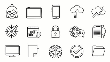 Collection of modern flat icons representing business, technology, and lifestyle concepts for digital use