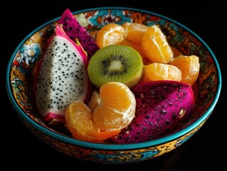 Healthy pink pitaya smoothie bowl topped with crunchy granola, fresh dragon fruit slices, and edible flowers served on a rustic wooden table