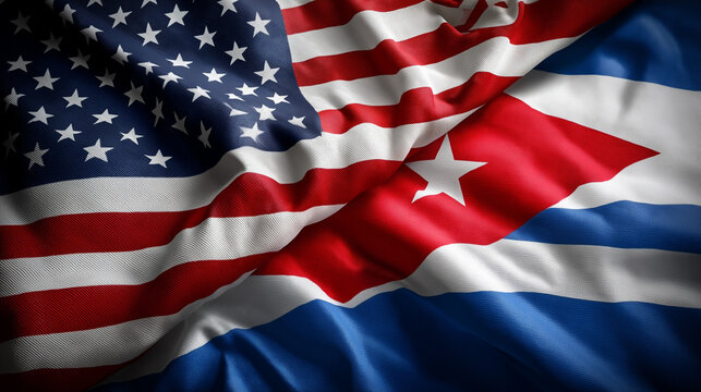 Cultural exchange between united states of america and cuba flags symbolizing relations textile art close-up unity