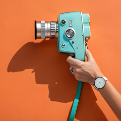 Vintage Camera Holding Hand Wristwatch Timekeeping Equipment