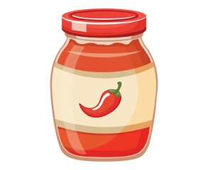 A illustration of a glass jar filled with red pepper sauce