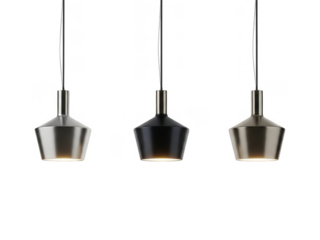 Modern pendant lights in metal shades isolated on transparent background