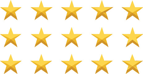 Obraz premium Fifteen Golden Stars In A Grid For Awards And Praise, Bright Star on white.