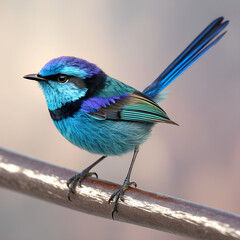 Splendid Fairywren Perched On Branch Vivid Turquoise Plumage