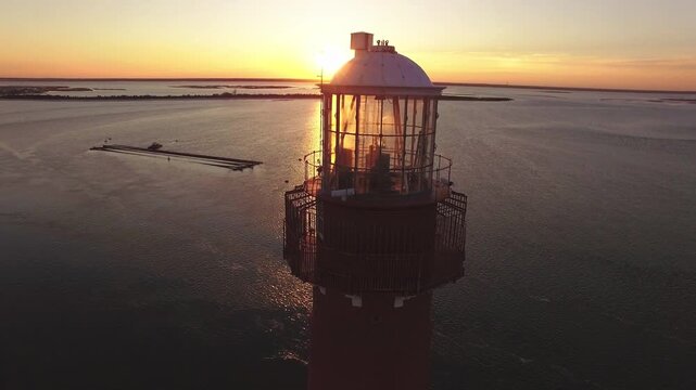 Aerial view of Barnegat lighthouse during sunset