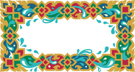 Decorative Thai pattern frame with gold ornaments and blue water splashes for Songkran festival celebration greeting card design element icon symbol sign isolated object for culture art.