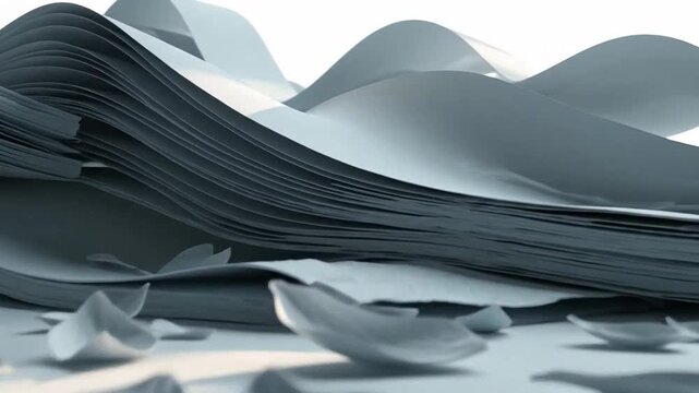 Abstract white paper landscape with soft shadows, creating a serene and minimalist background.