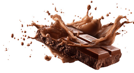Fototapeta premium Chocolate bar exploding in a liquid chocolate splash