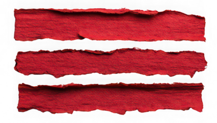 Red watercolor paper strips with torn edges isolated on transparency background, textured and artistic, perfect for creative design or craft projects