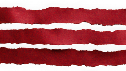 Red watercolor paper strips with torn edges isolated on transparency background, textured and artistic, perfect for creative design or craft projects