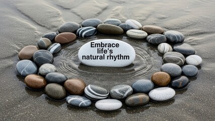 Zen stones embracing life's natural rhythm on beach