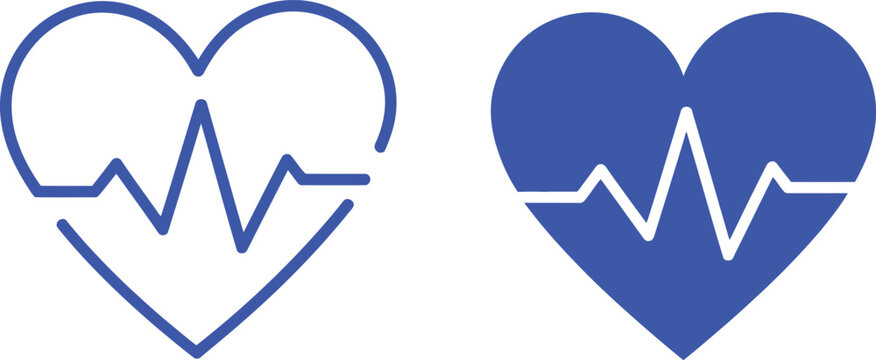 Two blue heart shapes with electrocardiogram lines