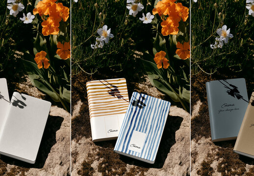 Outdoor Blank Notebook Mockup with Natural Light and Shadows