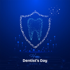National dentists day glowing digital teeth and shield social media post design