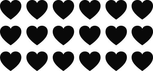 Seamless Black Heart Silhouette Pattern Grid Set on White Background for Romantic Greeting Cards Wedding Invitations and Minimalist Decorative Design