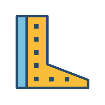 Vector illustration of a blue and yellow L-square ruler on a black background
