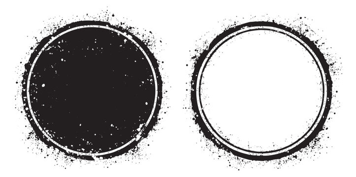 Grunge circle frames set featuring solid and outline shapes for decorative design