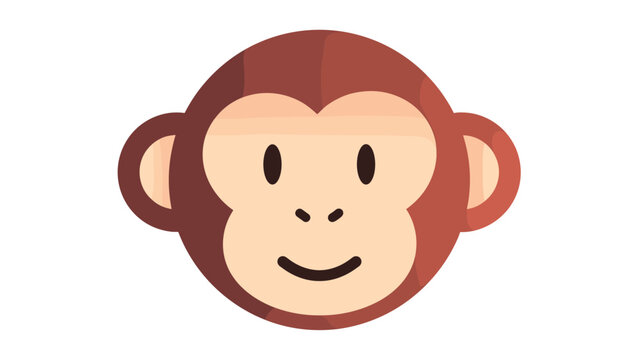 Friendly monkey head cartoon character with brown fur and smiling face isolated on a clean white background design.