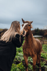 Young Woman with Horse in Autumn Nature