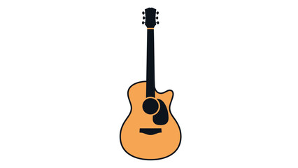 Naklejka premium Detailed acoustic guitar illustration features a warm orange body and dark neck presented as a clean vector graphic on a white background.