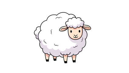 Obraz premium Portrait of a cute white fluffy sheep with a friendly face and tiny legs standing on a white background for farm life.