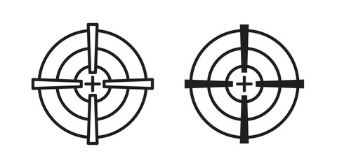 Gun target icons for web design set in black stroke and solid style. EPS10