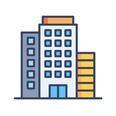 Stylized city office buildings isolated on black background for architectural concepts