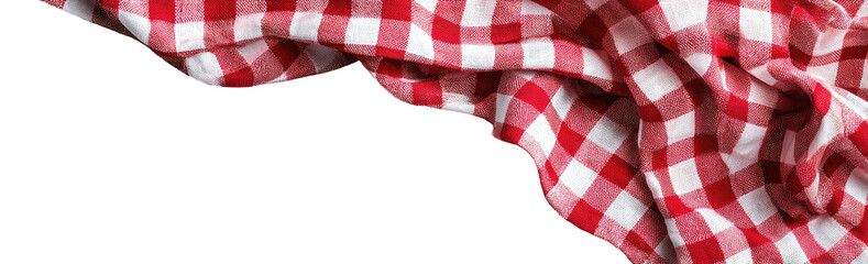 Fototapeta premium Red and white checkered fabric draped on black background